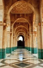 Marble and mosaic archway outside mosque